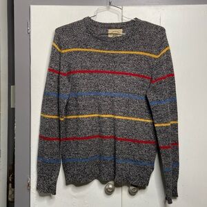 O'Hanlon Mills Mens Lambswool Blend Sweater Size Medium Gray Striped Preppy